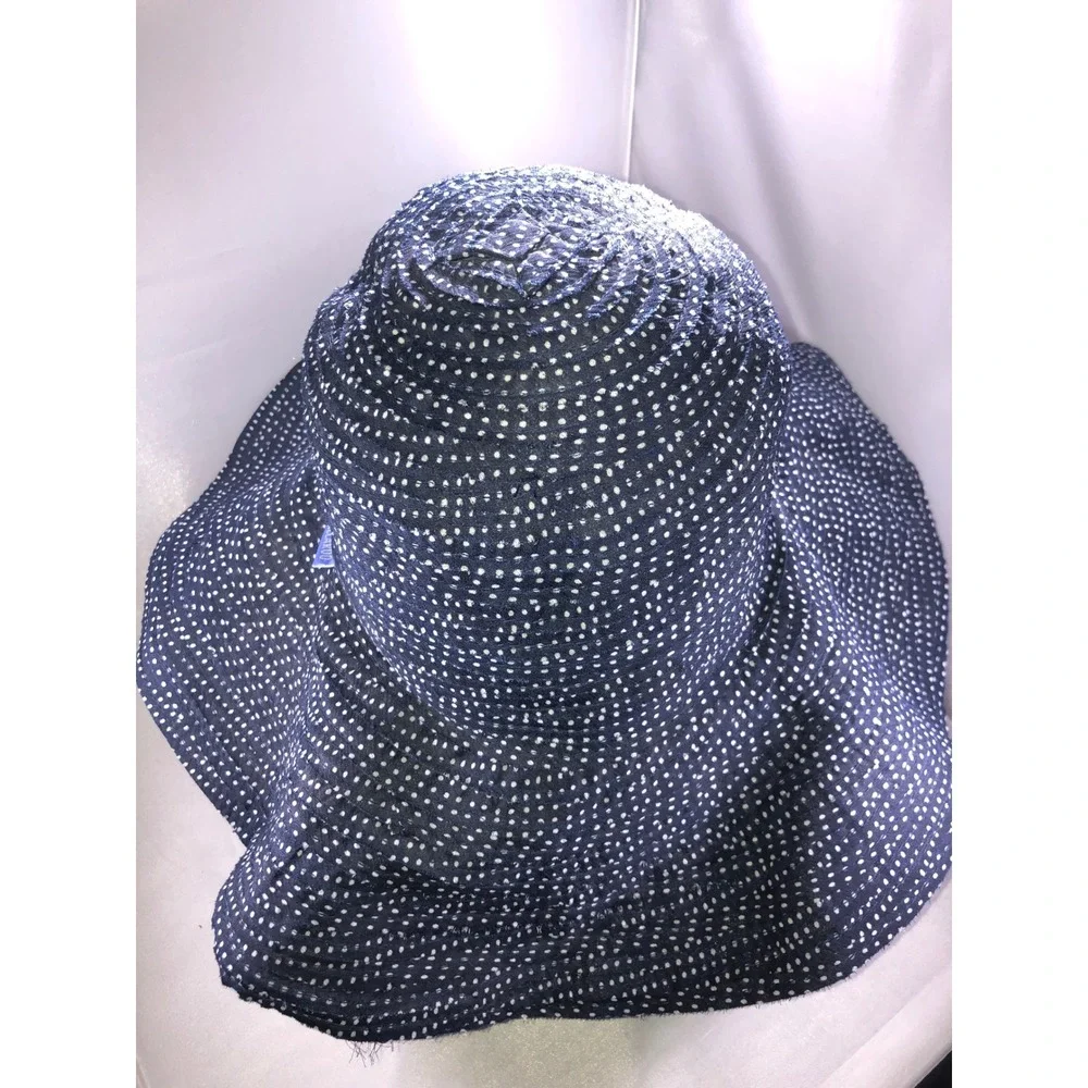 Wallaroo Hat Company Scrunchie Navy Polka Dot Packable Wide Brim Sun Hat Womens